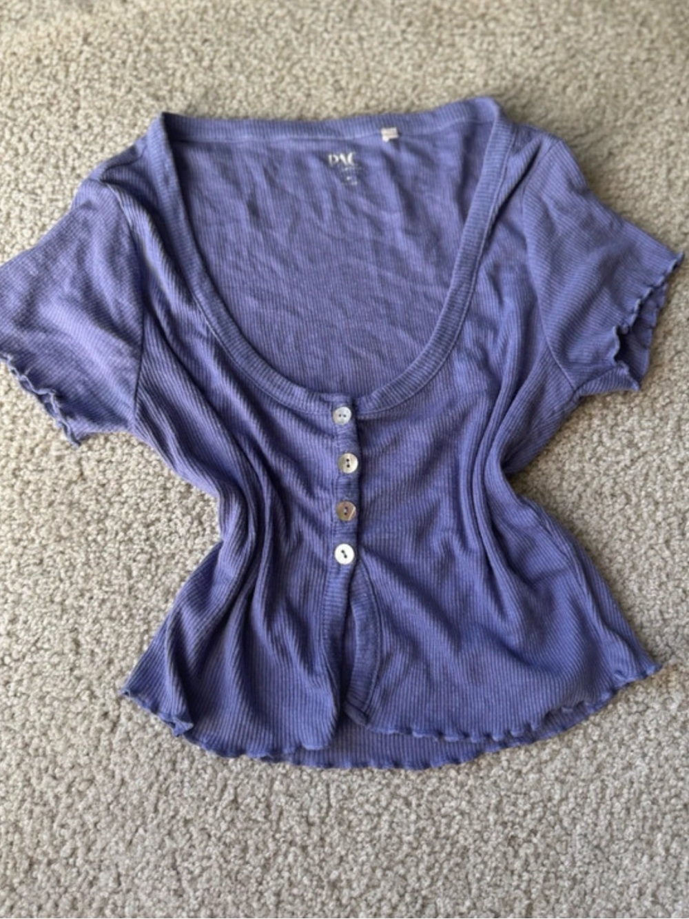 PacSun Purple Ribbed Scoop Button-Front Short Sleeve Tee sexy